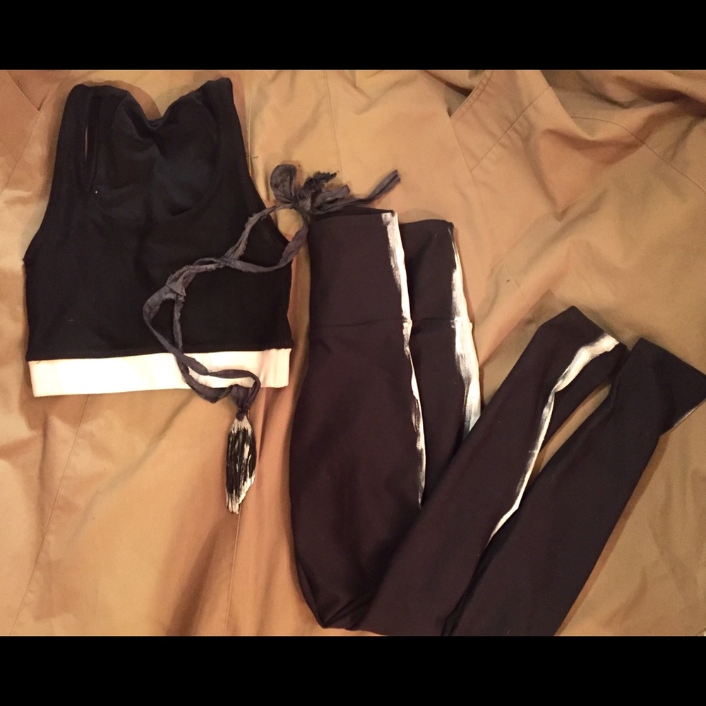 Black and White Racing Stripe One of A Kind Hand Sewn & Painted Custom Leggings - Picture 6 of 8